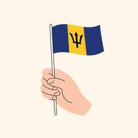 Cartoon Hand Holding Barbados Flag, Isolated Vector Drawing.