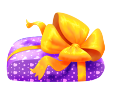 púrpura regalo caja con rosado corazón modelo y amarillo cinta png