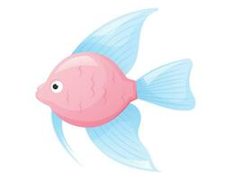 Cartoon pink fish with blue fins and tail. Sea dweller vector isolated illustration.