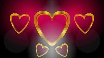 Glowing hearts on black background. love concept, 3d heart animated background. video