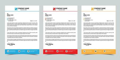 Corporate business letterhead design template with 3 color variation vector