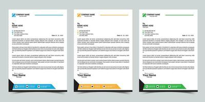 Corporate business letterhead design template with 3 color variation vector