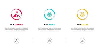 Mission Vision Values infographic Banner template. Company goal infographic design with  Modern flat icon design. vector illustration infographic icon design banner.