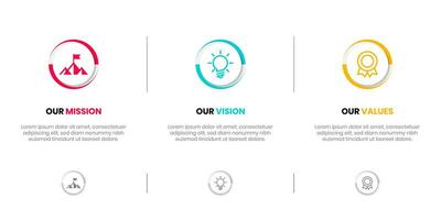 Mission Vision Values infographic Banner template. Company goal infographic design with  Modern flat icon design. vector illustration infographic icon design banner.