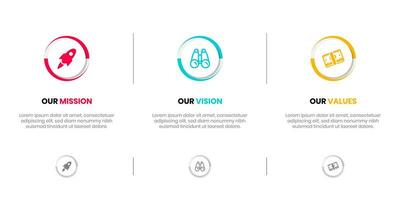 Mission Vision Values infographic Banner template. Company goal infographic design with  Modern flat icon design. vector illustration infographic icon design banner.
