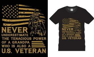 Never underestimate the tenacious power of a grandpa who is also a u.s. veteran American Veteran t-shirt design vector template.