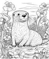 otter flower coloring pages vector