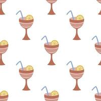 Seamless pattern with tropical cocktail, hand drawn exotic vector