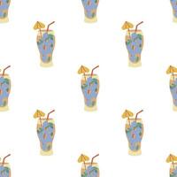 Seamless pattern with tropical cocktail, hand drawn exotic vector