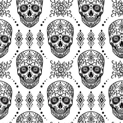 Mexican sugar skull vector seamless pattern,