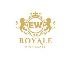 Golden Letter EW template logo Luxury gold letter with crown. Monogram alphabet . Beautiful royal initials letter. vector