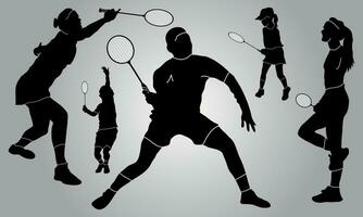 Badminton player vector flat silhouette collection