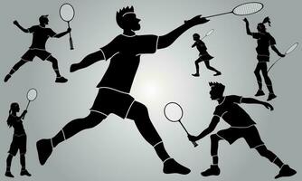 Badminton player vector flat silhouette collection