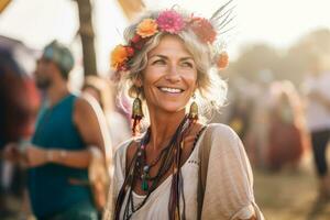 attractive mature woman at the festival. AI Generated photo