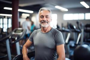 A mature senior man at gym. photo