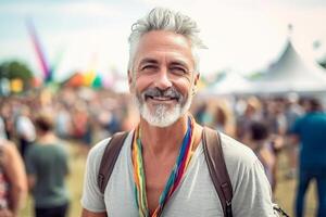 attractive mature man at the festival . AI Generated photo