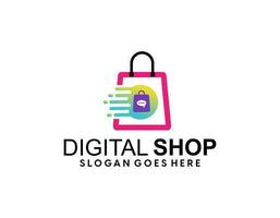 conjunto de en línea tienda logo diseños modelo. ilustración vector gráfico de compras bolsa, computadora y ratón logo. Perfecto para comercio electrónico, venta, Tienda web elemento. empresa emblema.