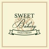 Bakery vintage logo template with hand drawn elements. Vector illustration in sketch style