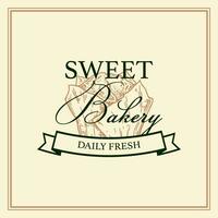 Bakery vintage logo template with hand drawn elements. Vector illustration in sketch style