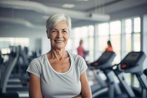 mature senior woman at gym. AI Generated photo