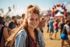 un niña a el festival. ai generado foto