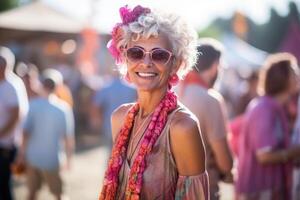 attractive mature woman at the festival. AI Generated photo