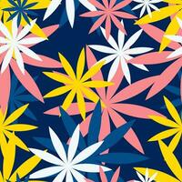 Tropical floral print on dark bright flowers, Color cannabis pattern. Vector summer background.