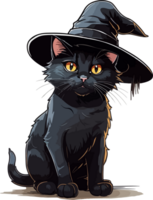 Cute Black Cat Halloween Cartoon with AI Generative png
