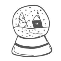 Hand drawn vector illustration of Toy glass snow globe with winter kid inside. Winter decorative pattern - new year, child, ball.
