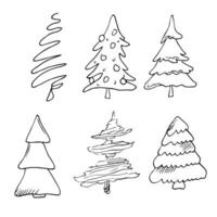 Outline fir tree hand drawn set. Simple style trees. vector