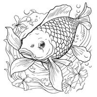 japanese carpe koi coloring page vector