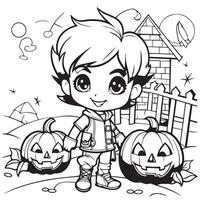 página para colorear de halloween para niños vector