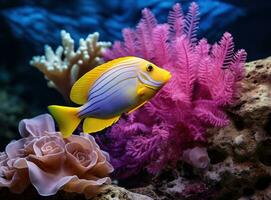 Vivid reef with colorful fishes photo