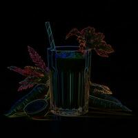 A glass of fresh juice. Illustration of vegetables and juice. Carrot juice in a glass on a black background. photo