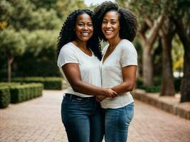 photo of happy family black mother and daughter, generative AI