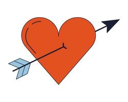 Heart pierced by arrow flat line color isolated vector object