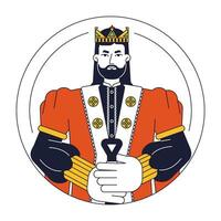 Confident king in golden crown flat line color vector character