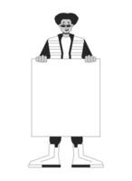 Happy black man with empty blank flat line black white vector character