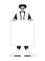 contento negro hombre con vacío blanco plano línea negro blanco vector personaje