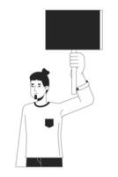 Man protesting flat line black white vector character