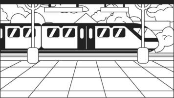 Platform train station bw cute kawaii lo fi background vector