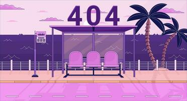 Bus stop bench on twilight waterfront error 404 flash message vector