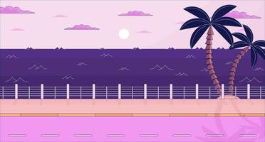 Dusk roadside seascape with palm trees lo fi aesthetic wallpaper vector