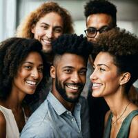 group of happy working people at the office, generative AI photo