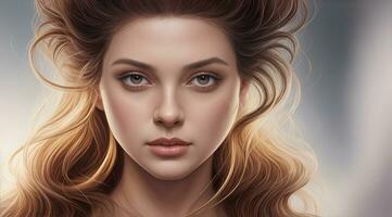 Closeup Short Of Attractive Young Girl, AI Generative Illustration Digital Art photo