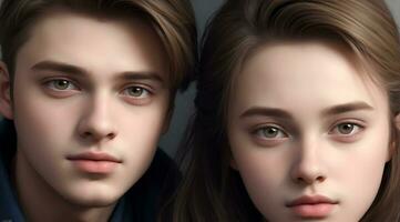 Portrait Of The Young Girl And Boy, AI Generative photo