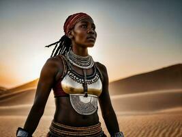 photo of african woman tribal warriors with armor, generative AI