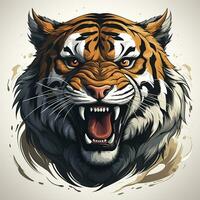 Tiger head mascot isolated on white background, created with generative AI photo