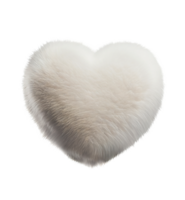 White soft heart shaped bear fur pillow isolated on transparent background, created with generative AI png