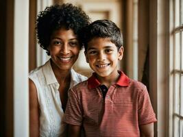 photo of happy family mother and son, generative AI